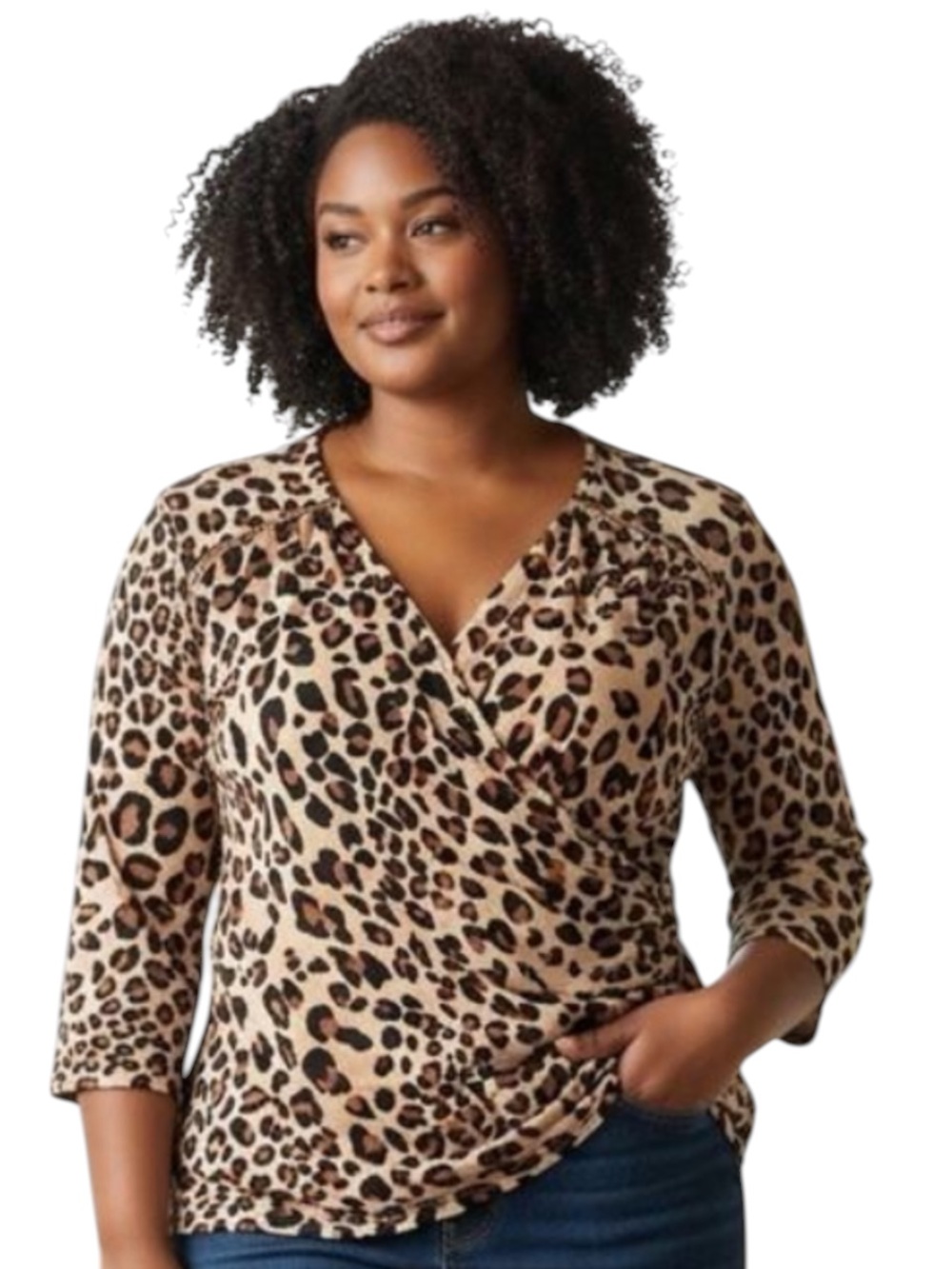 Lane Bryant Top Womens Plus 22/24 Animal Print Cowl Draped Neck‎ Rouched Blouse